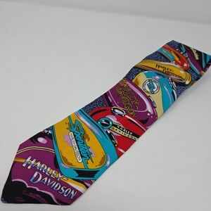 VTG Ralph Marlin Harley Davidson Tanks Necktie Mens Purple Blue Silk Novelty